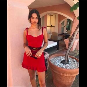 Reformation Christine Ruffle Shoulder Tie Lipstick Red Mini Dress size 10